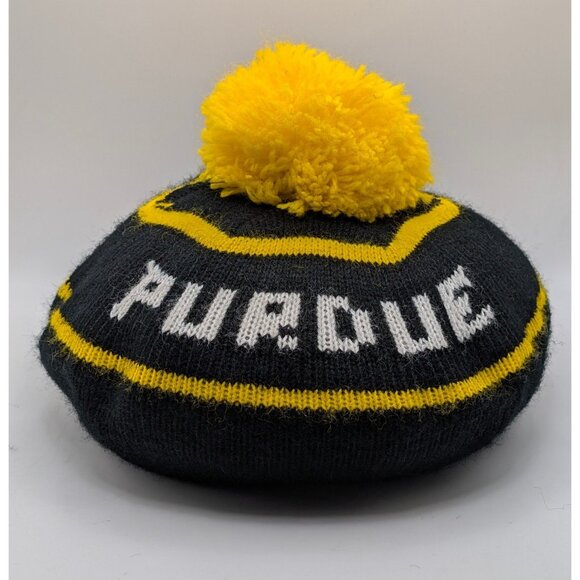 VTG Purdue Boilermakers Tam Knit Hat Brim Pom Pom Puff Black Yellow Indiana NCAA - Picture 4 of 5